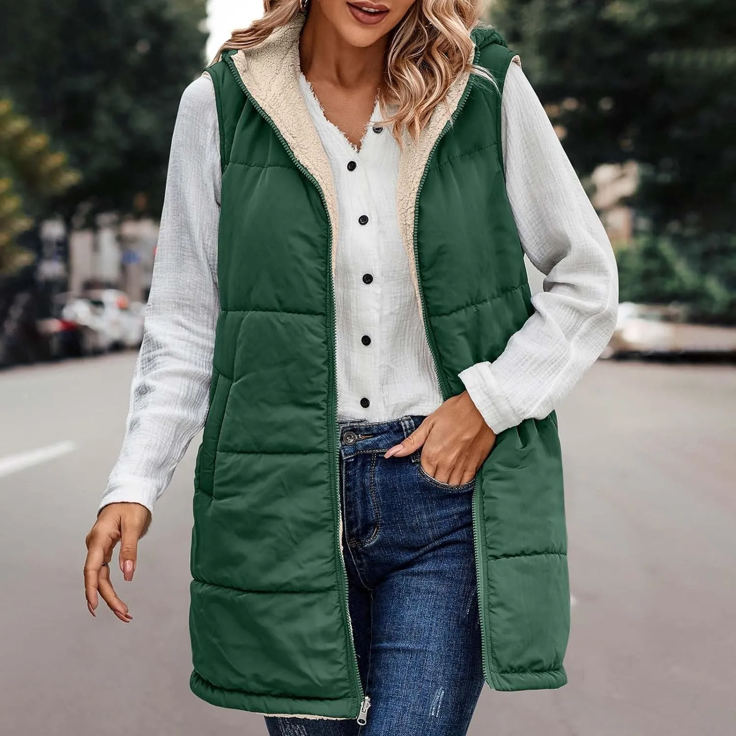 Dademeo Womens Warm Winter Coats Reversible Fleece Long Hooded Puffer Jackets Outerwear 2023 Fashion Solid Cotton Trench Coat