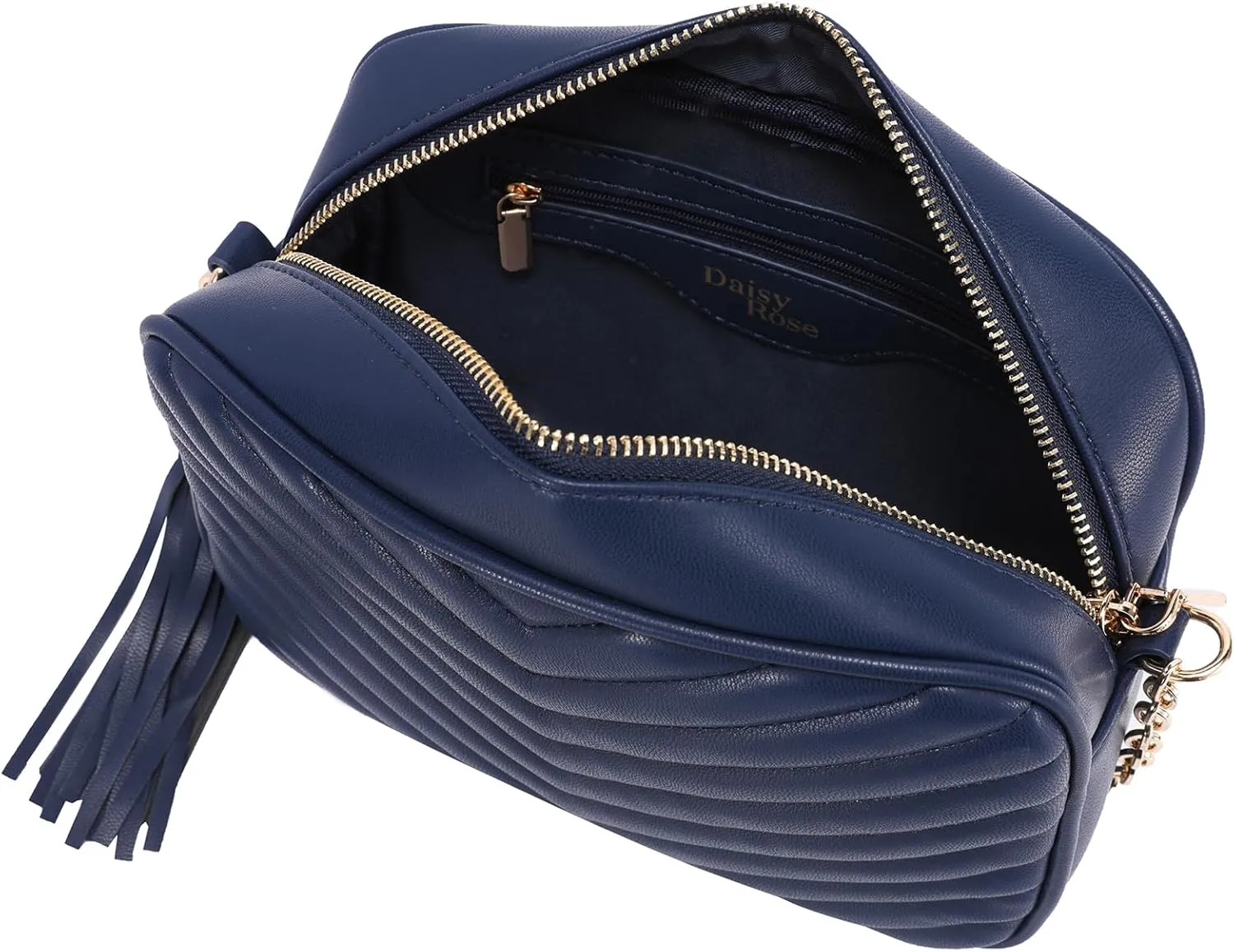 Daisy Rose Quilted Shoulder Cross Body Bag & Detachable Tassel, PU Vegan Leather