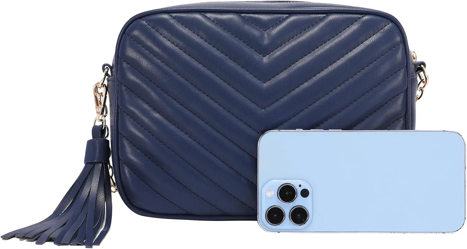 Daisy Rose Quilted Shoulder Cross Body Bag & Detachable Tassel, PU Vegan Leather