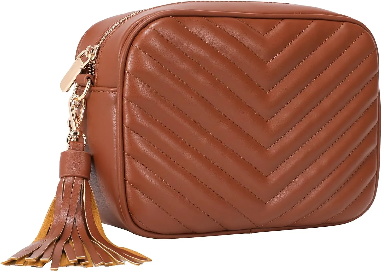Daisy Rose Quilted Shoulder Cross Body Bag & Detachable Tassel, PU Vegan Leather