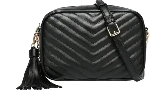 Daisy Rose Quilted Shoulder Cross Body Bag & Detachable Tassel, PU Vegan Leather