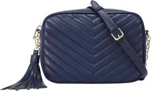 Daisy Rose Quilted Shoulder Cross Body Bag & Detachable Tassel, PU Vegan Leather