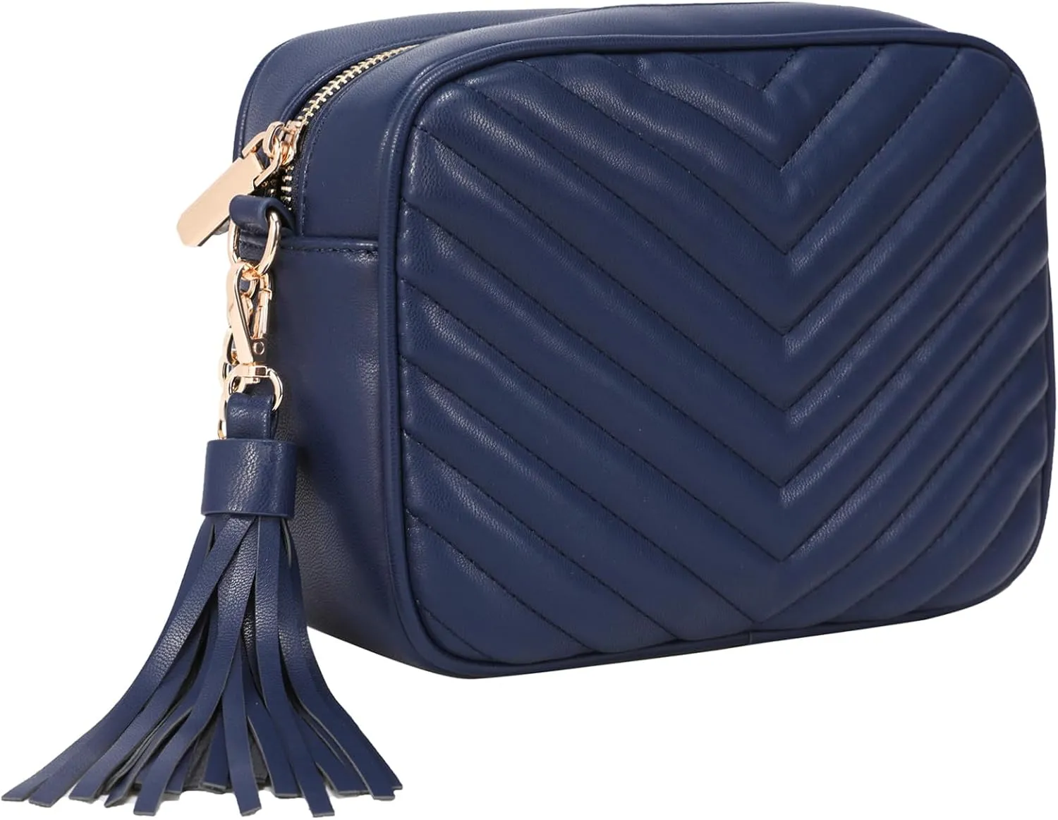 Daisy Rose Quilted Shoulder Cross Body Bag & Detachable Tassel, PU Vegan Leather