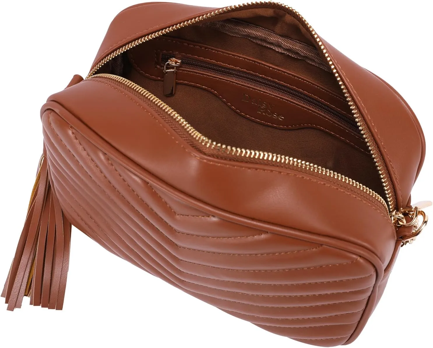 Daisy Rose Quilted Shoulder Cross Body Bag & Detachable Tassel, PU Vegan Leather
