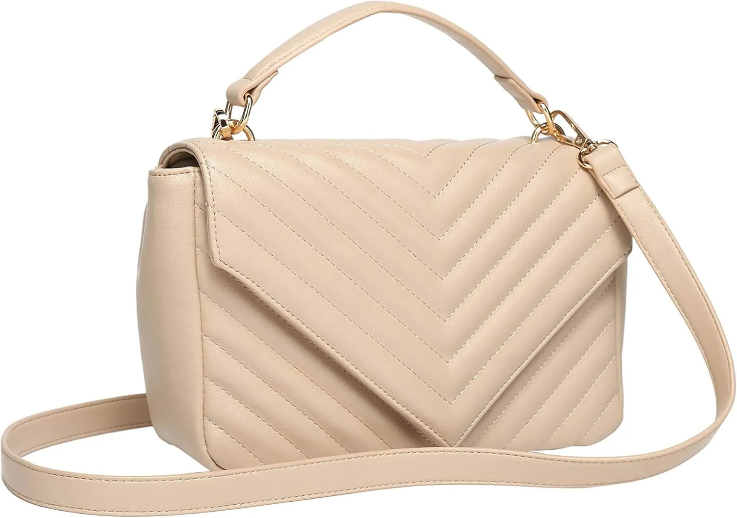 Daisy Rose Quilted Shoulder Cross Body Bag with Top Handle, PU Vegan Leather