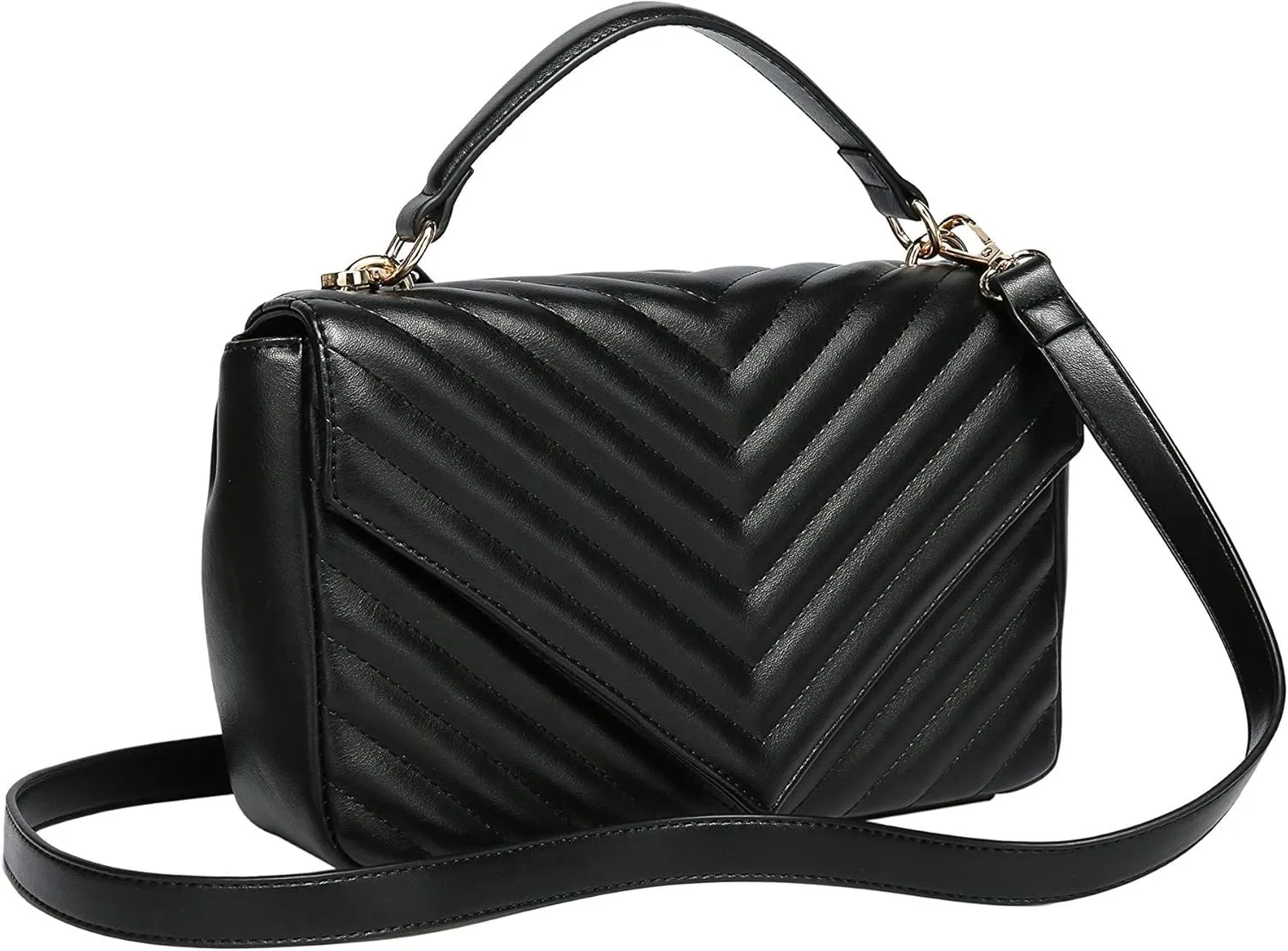 Daisy Rose Quilted Shoulder Cross Body Bag with Top Handle, PU Vegan Leather