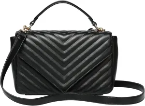 Daisy Rose Quilted Shoulder Cross Body Bag with Top Handle, PU Vegan Leather