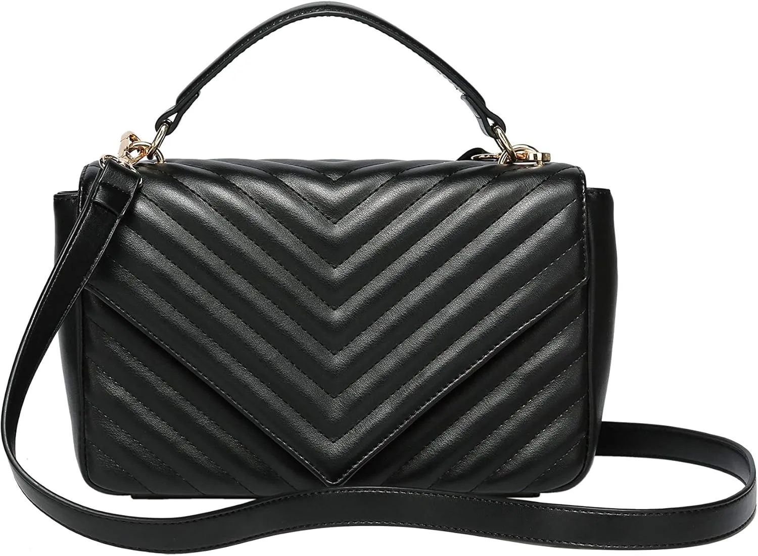Daisy Rose Quilted Shoulder Cross Body Bag with Top Handle, PU Vegan Leather