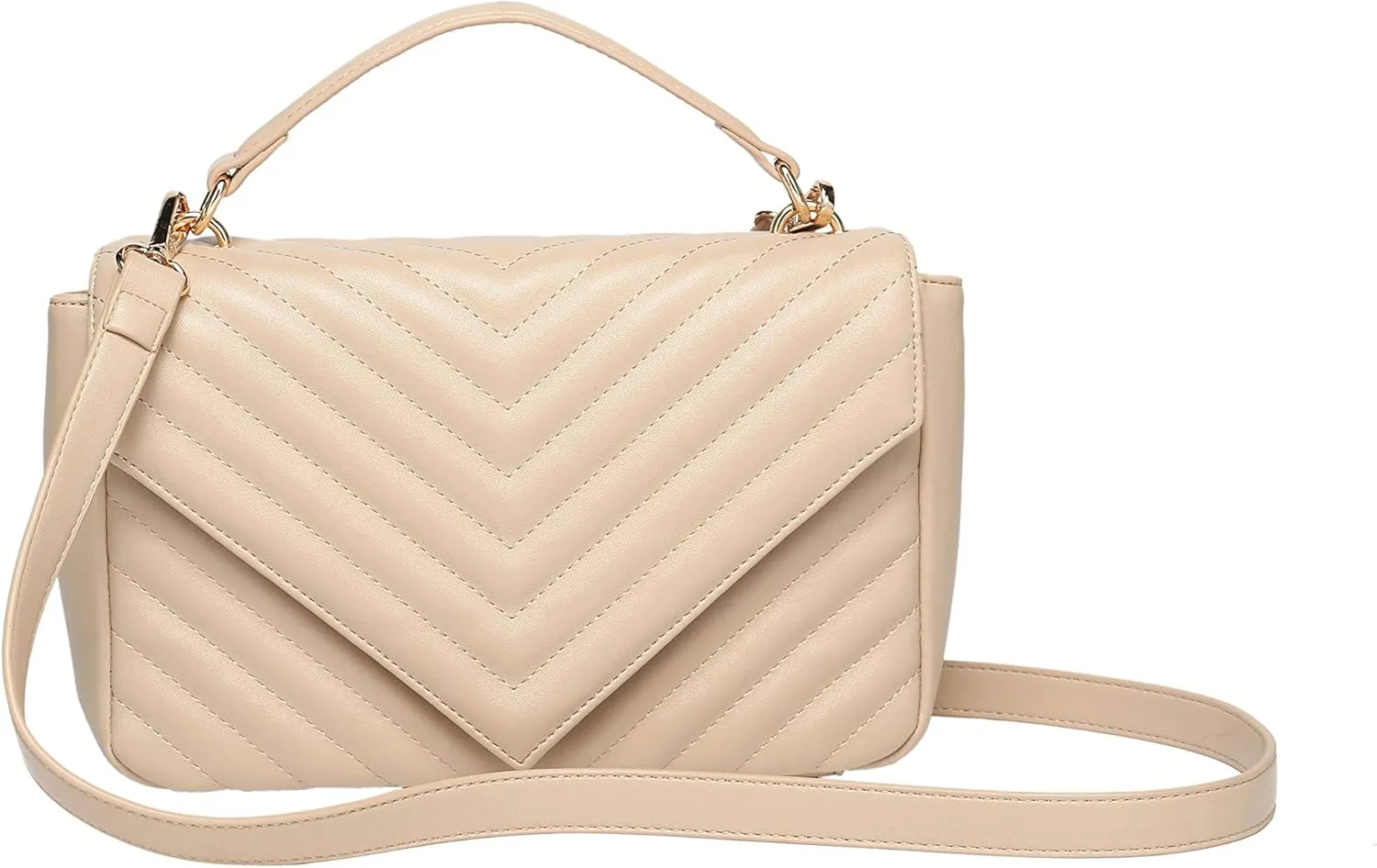 Daisy Rose Quilted Shoulder Cross Body Bag with Top Handle, PU Vegan Leather