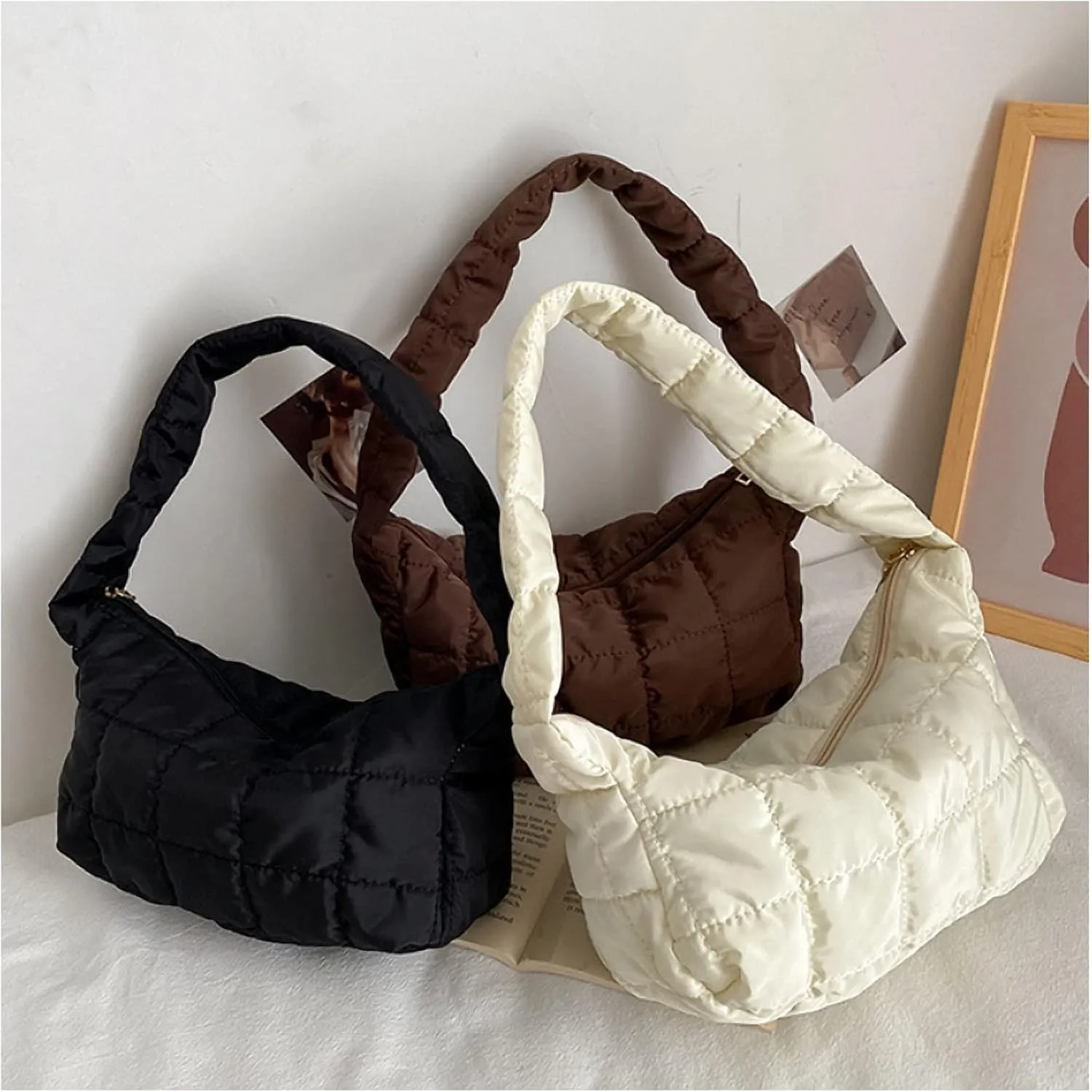 Dawery Oxford Cloth Women's Shoulder Bag Folds Rhombus Embroidery Thread Underarm Bag Simple Handbags for Women