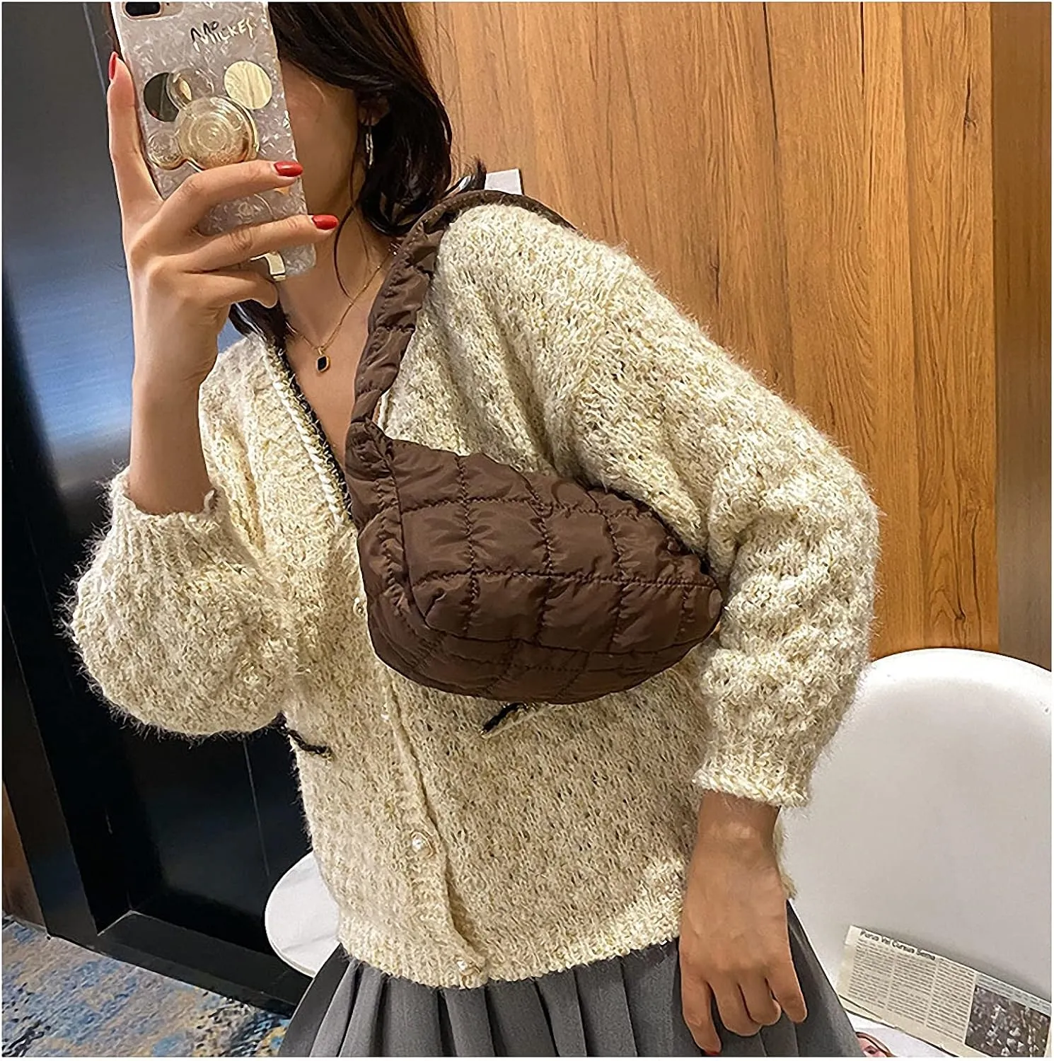 Dawery Oxford Cloth Women's Shoulder Bag Folds Rhombus Embroidery Thread Underarm Bag Simple Handbags for Women