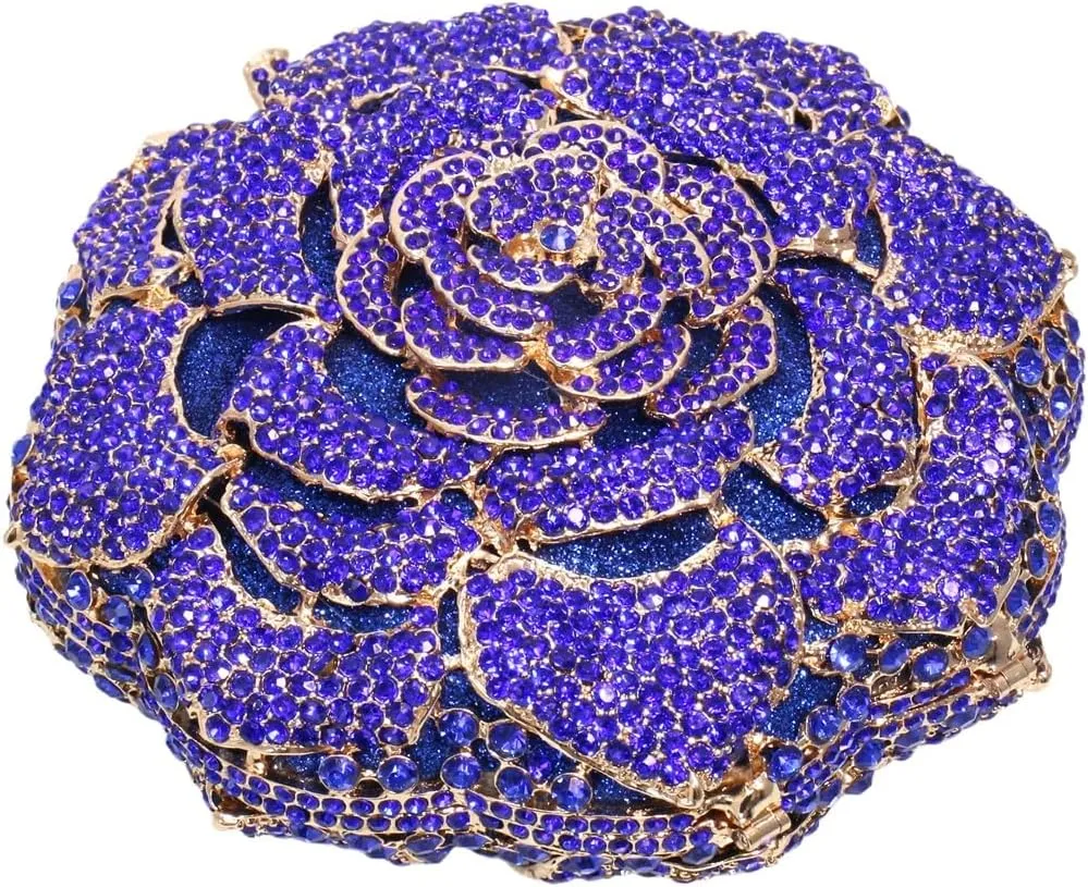 Dazzling Round Shape Rose Flower Evening Bag Elegant Clutch Purses for Women Formal Wedding Party Cocktail Handbags