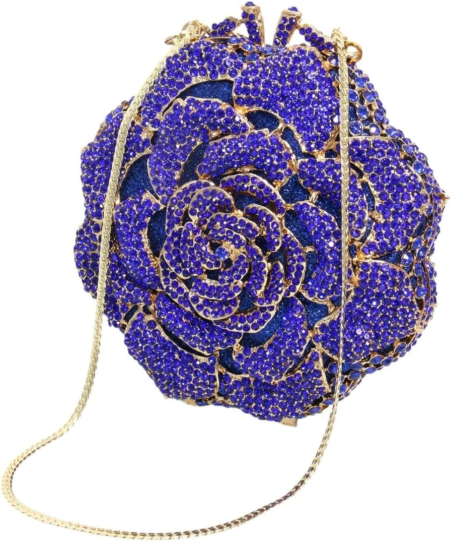 Dazzling Round Shape Rose Flower Evening Bag Elegant Clutch Purses for Women Formal Wedding Party Cocktail Handbags