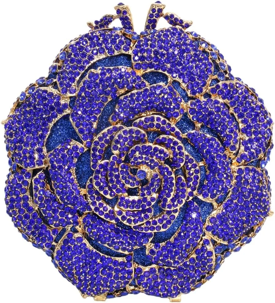 Dazzling Round Shape Rose Flower Evening Bag Elegant Clutch Purses for Women Formal Wedding Party Cocktail Handbags