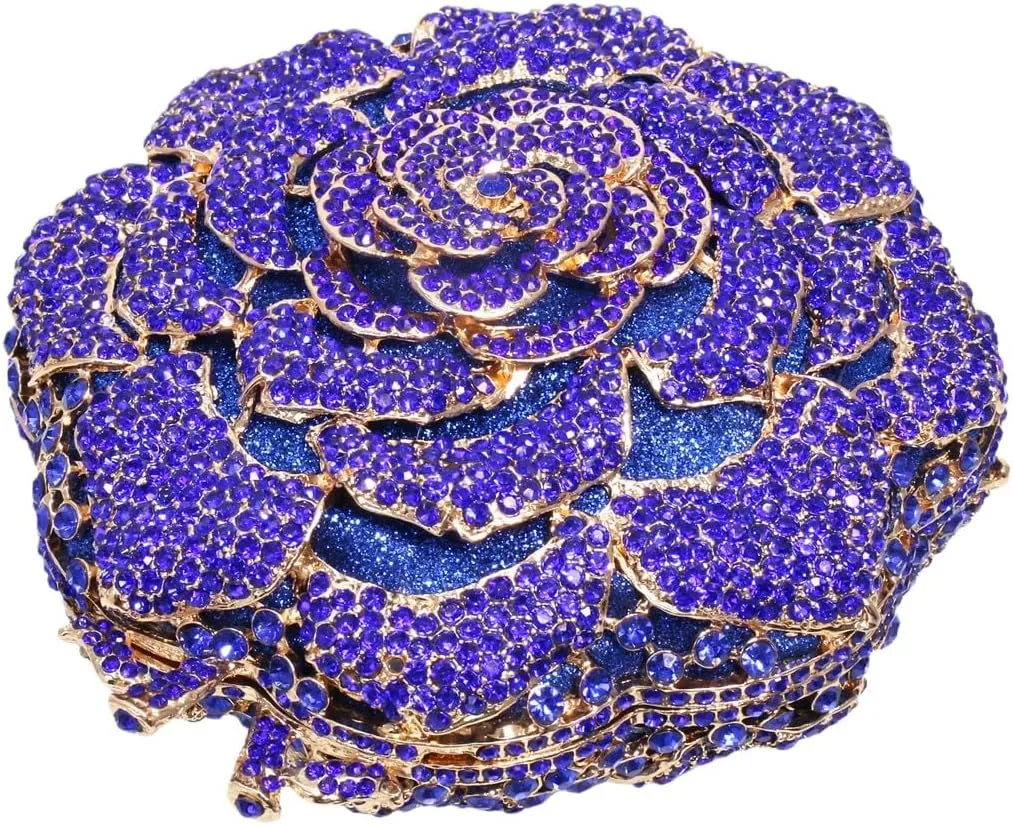 Dazzling Round Shape Rose Flower Evening Bag Elegant Clutch Purses for Women Formal Wedding Party Cocktail Handbags