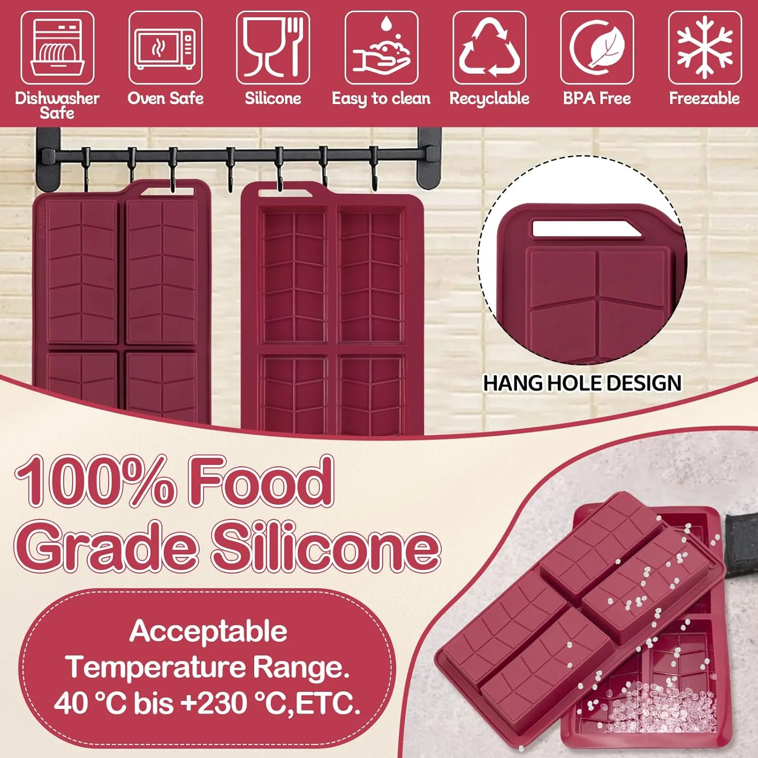 Deep Chocolate Bar Molds silicone,Large Thick Dubai Chocolat Form Bar pistachio Granola Candy Kit for Filling Cookie Pastry Make at home with Scraper and Bags
