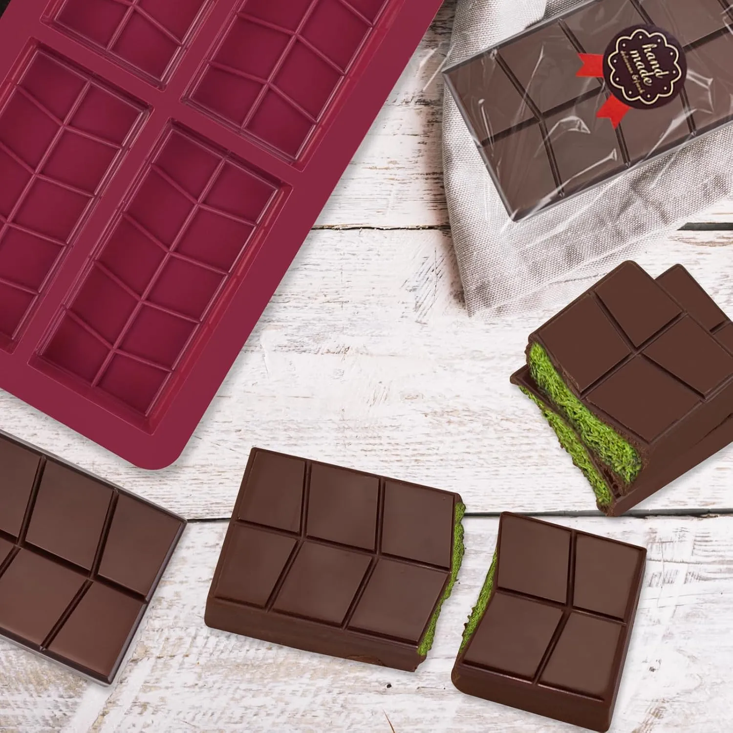 Deep Chocolate Bar Molds silicone,Large Thick Dubai Chocolat Form Bar pistachio Granola Candy Kit for Filling Cookie Pastry Make at home with Scraper and Bags
