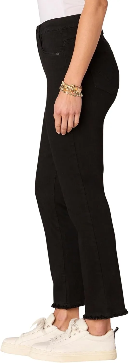 Democracy Women's Ab Solution High Rise Slim Straight Jeans with Cascading-D & Clean Finish Fray Hem