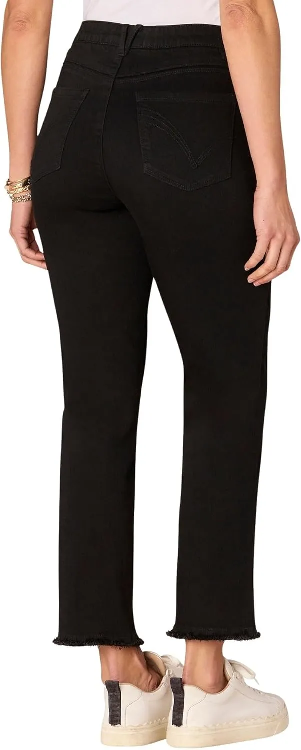 Democracy Women's Ab Solution High Rise Slim Straight Jeans with Cascading-D & Clean Finish Fray Hem