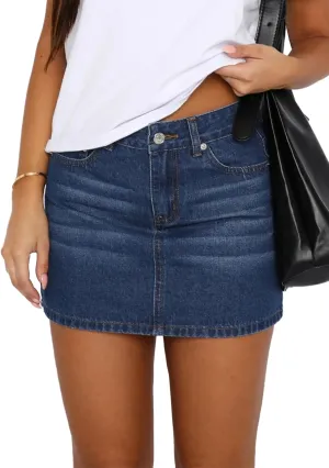 Denim Skort Skirts Women Casual Mini Jean Skirt Stretch Low Waisted Jean Skirt for Women Zip Fly Denim Skirt