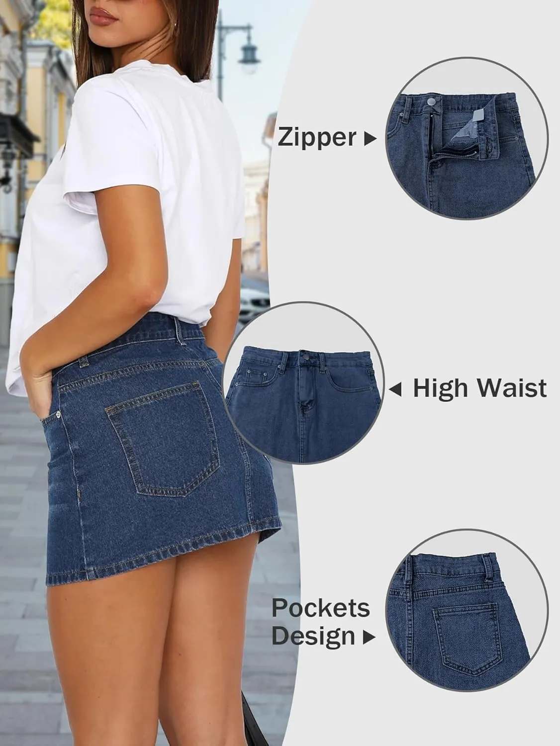 Denim Skort Skirts Women Casual Mini Jean Skirt Stretch Low Waisted Jean Skirt for Women Zip Fly Denim Skirt