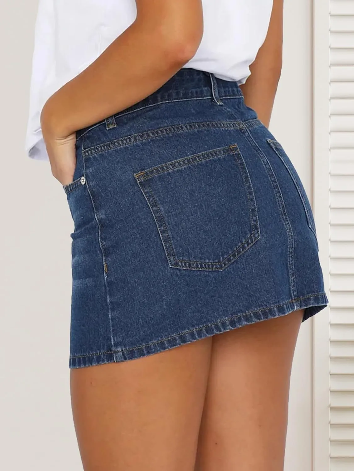 Denim Skort Skirts Women Casual Mini Jean Skirt Stretch Low Waisted Jean Skirt for Women Zip Fly Denim Skirt