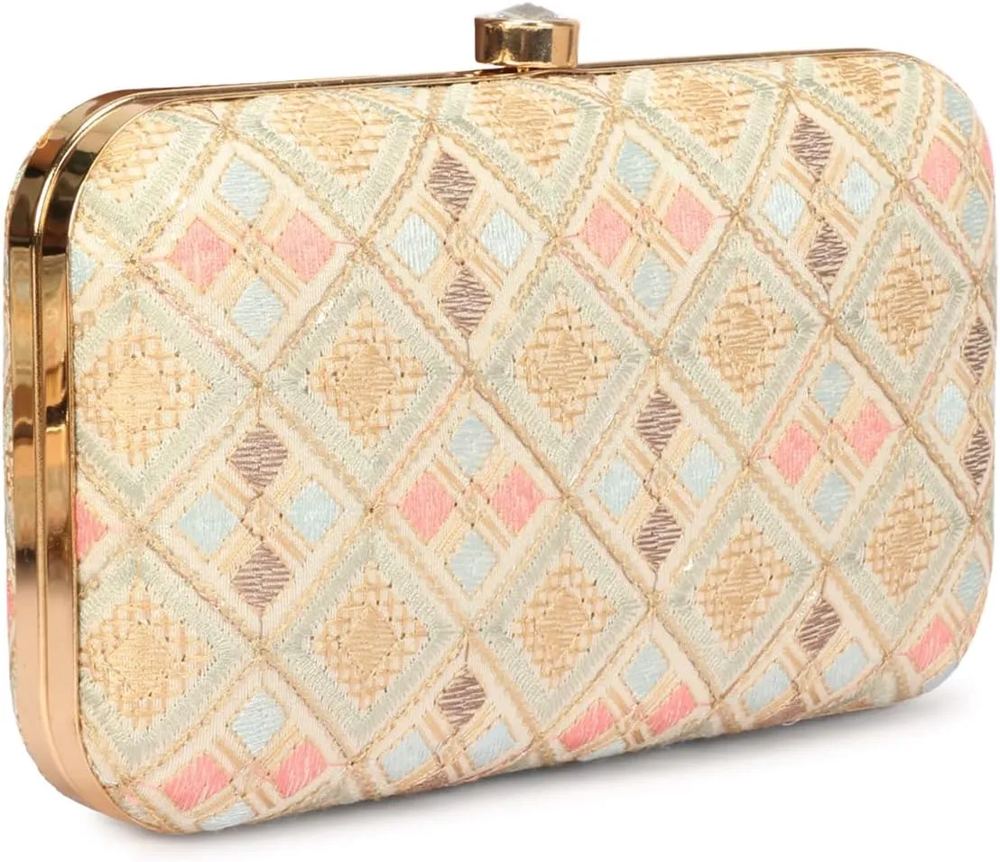Designer Box Hand Clutch with Zari Embroidery