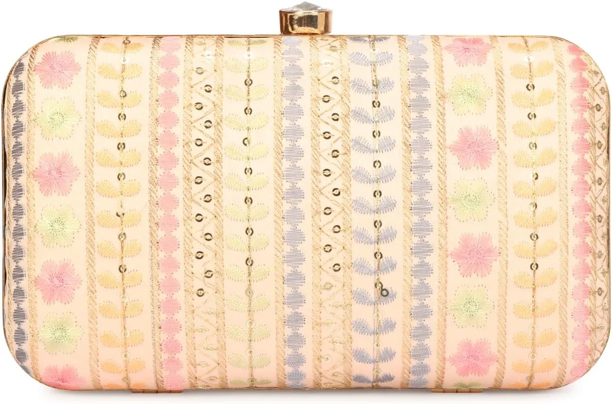 Designer Box Hand Clutch with Zari Embroidery