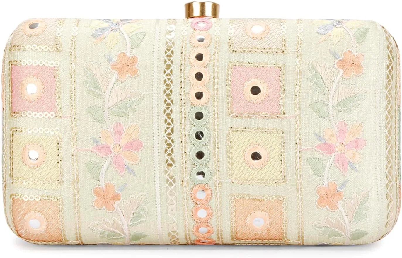 Designer Box Hand Clutch with Zari Embroidery