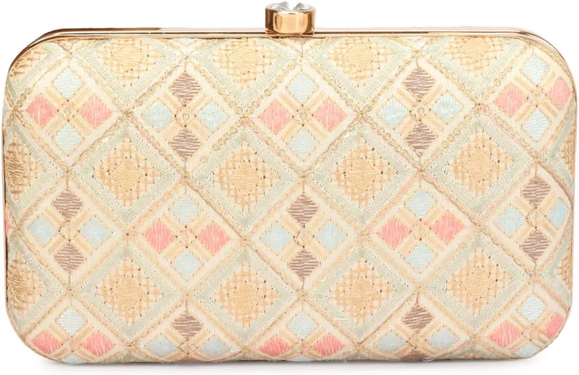 Designer Box Hand Clutch with Zari Embroidery