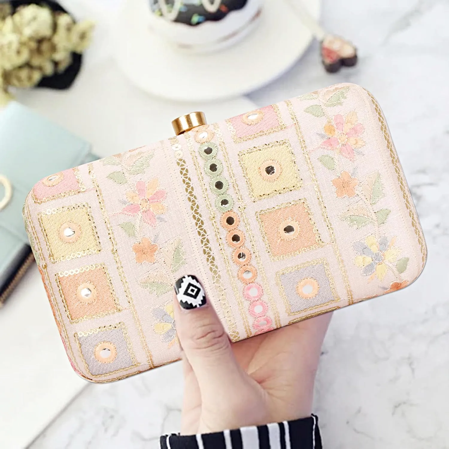 Designer Box Hand Clutch with Zari Embroidery