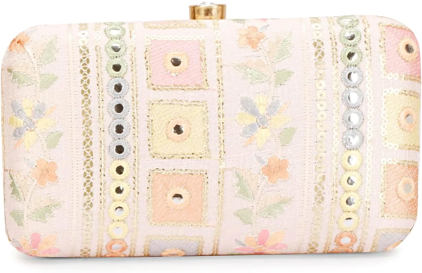 Designer Box Hand Clutch with Zari Embroidery