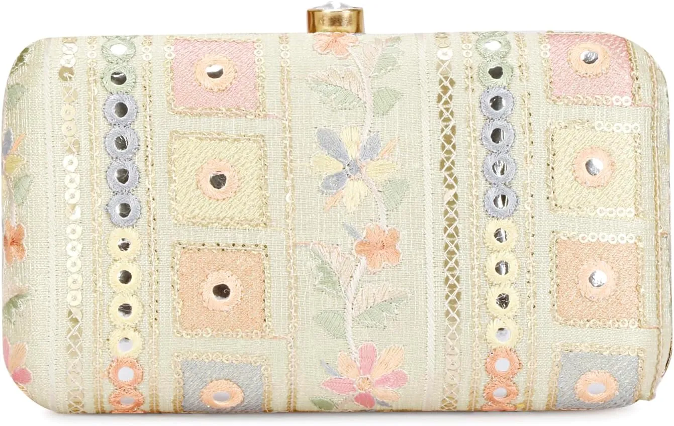 Designer Box Hand Clutch with Zari Embroidery