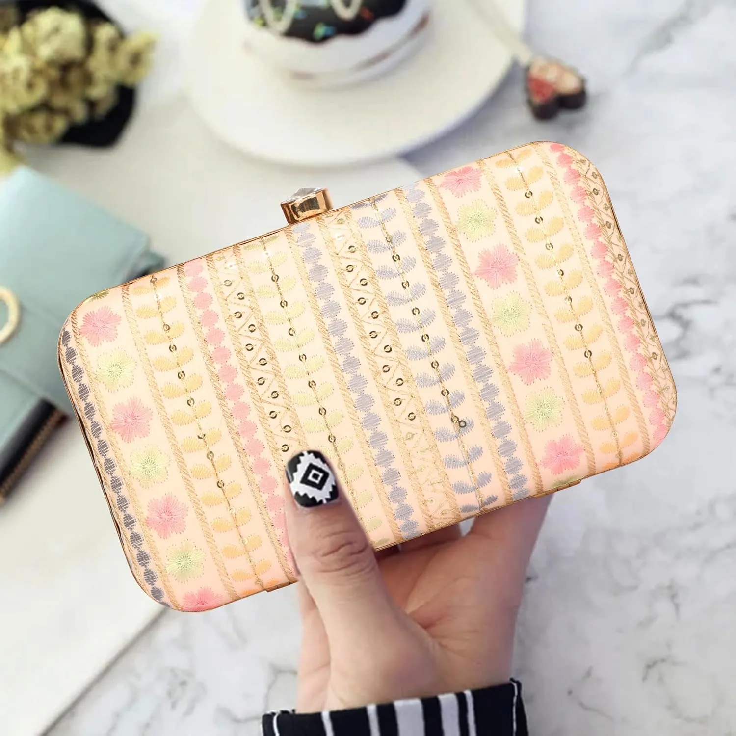 Designer Box Hand Clutch with Zari Embroidery