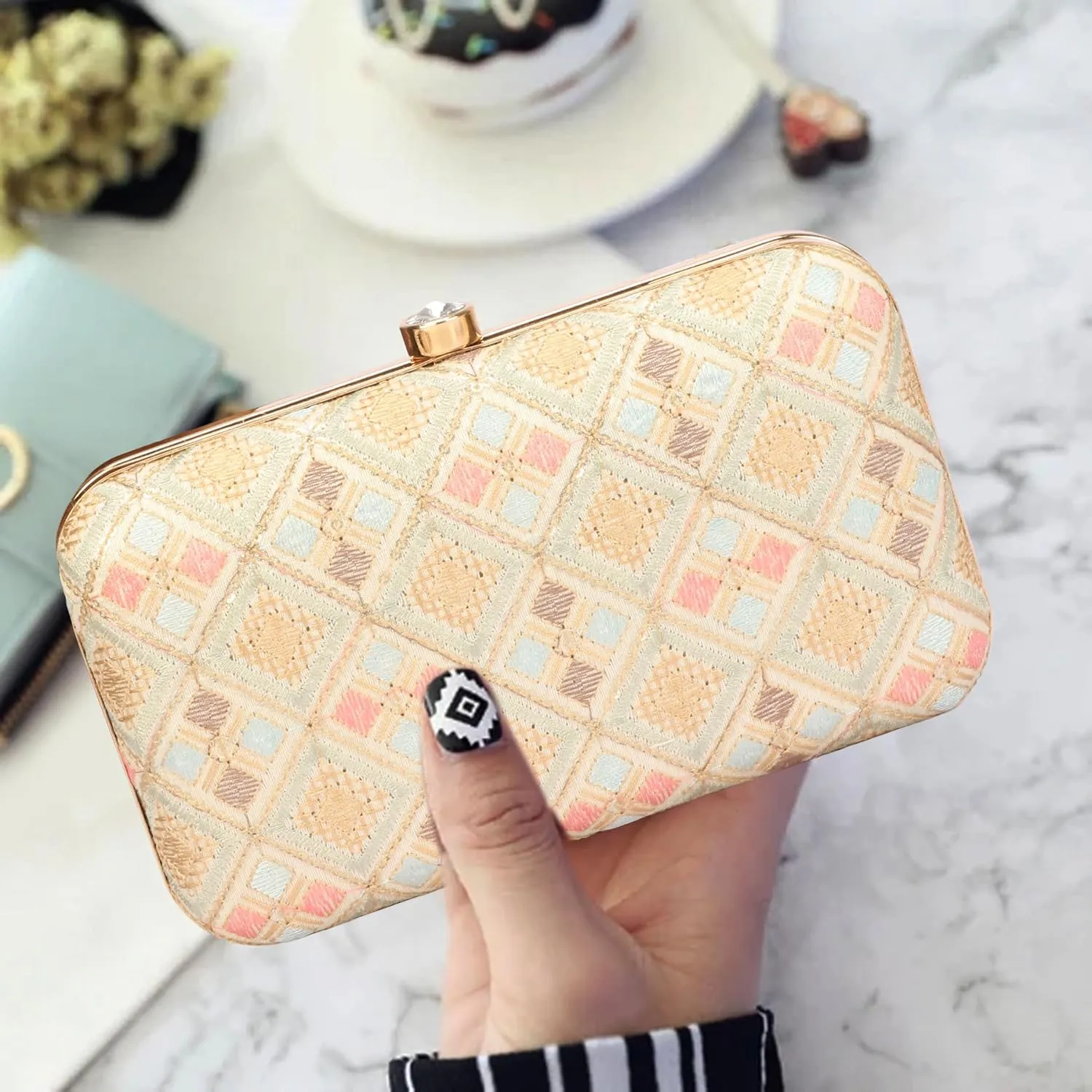 Designer Box Hand Clutch with Zari Embroidery