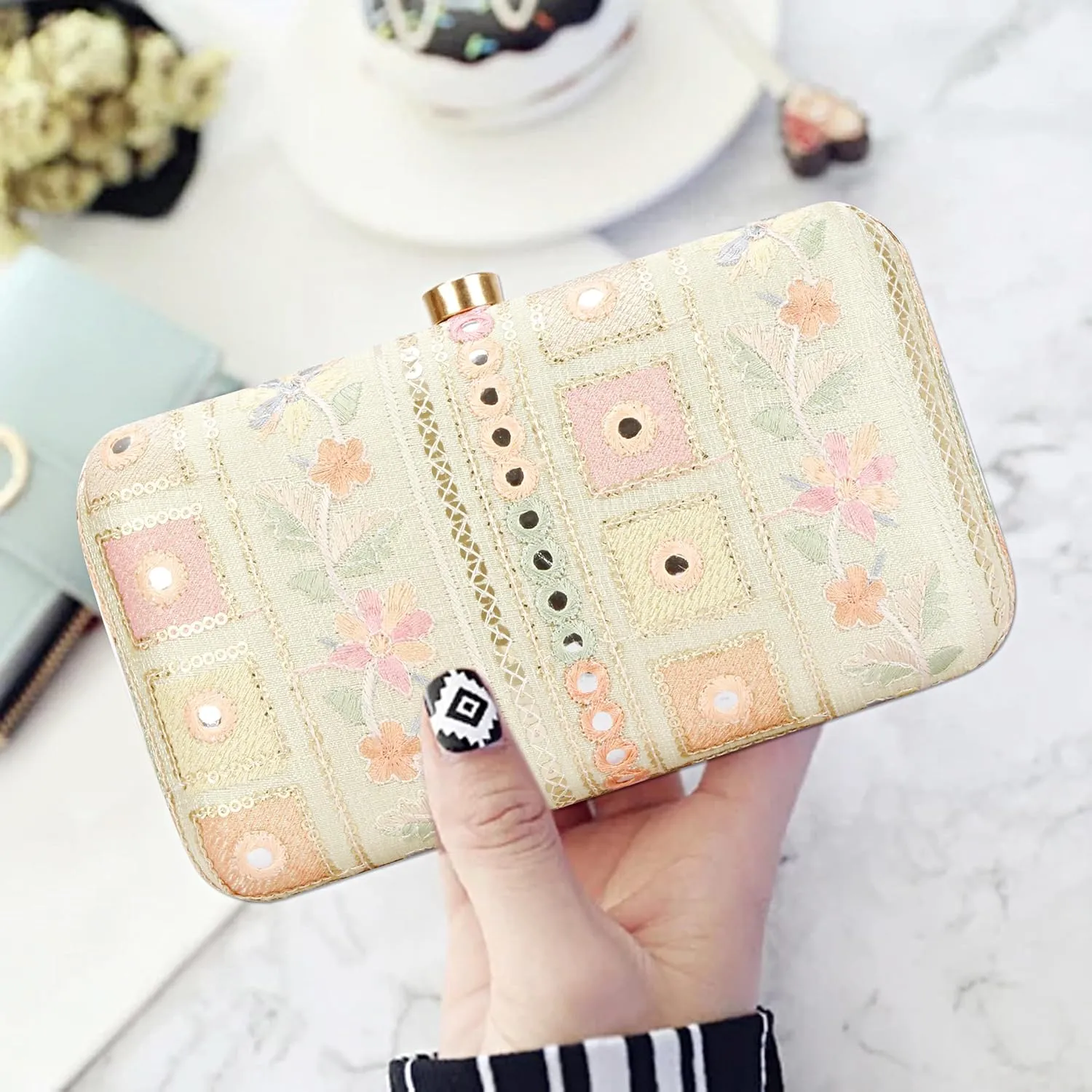 Designer Box Hand Clutch with Zari Embroidery