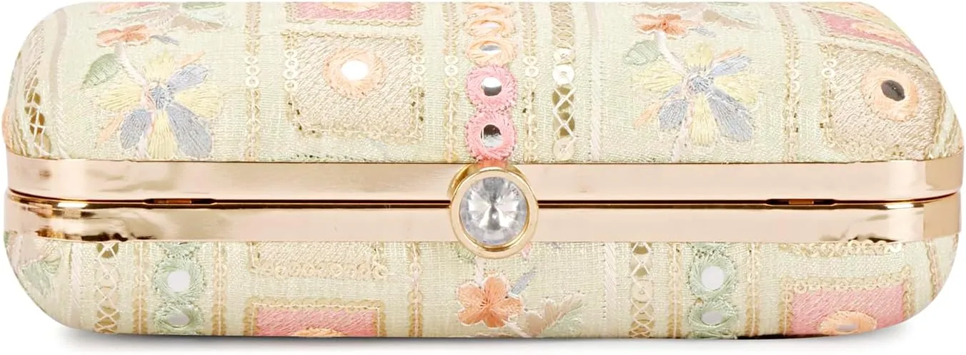 Designer Box Hand Clutch with Zari Embroidery