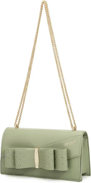 Designer Ribbon Romance Crossbody Clutch with Rhinestones Party and Wedding Evening Bling Purse for Women