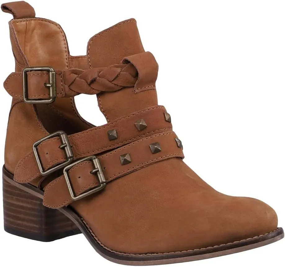 Diba True Womens West Valley Studded Braided Casual Boots Ankle Mid Heel 2-3" - Brown