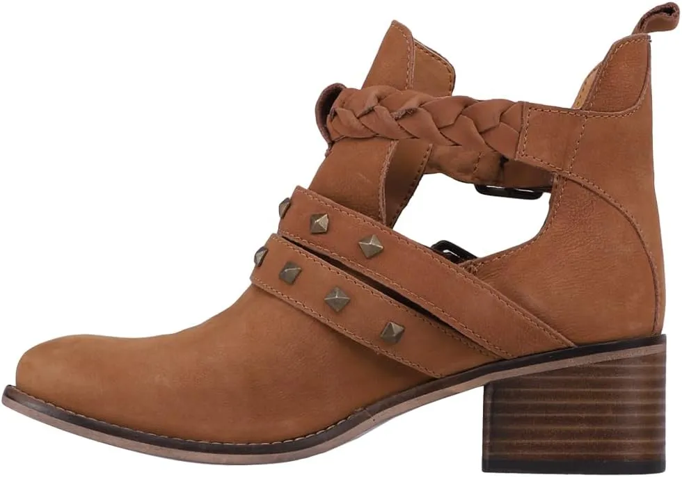 Diba True Womens West Valley Studded Braided Casual Boots Ankle Mid Heel 2-3" - Brown