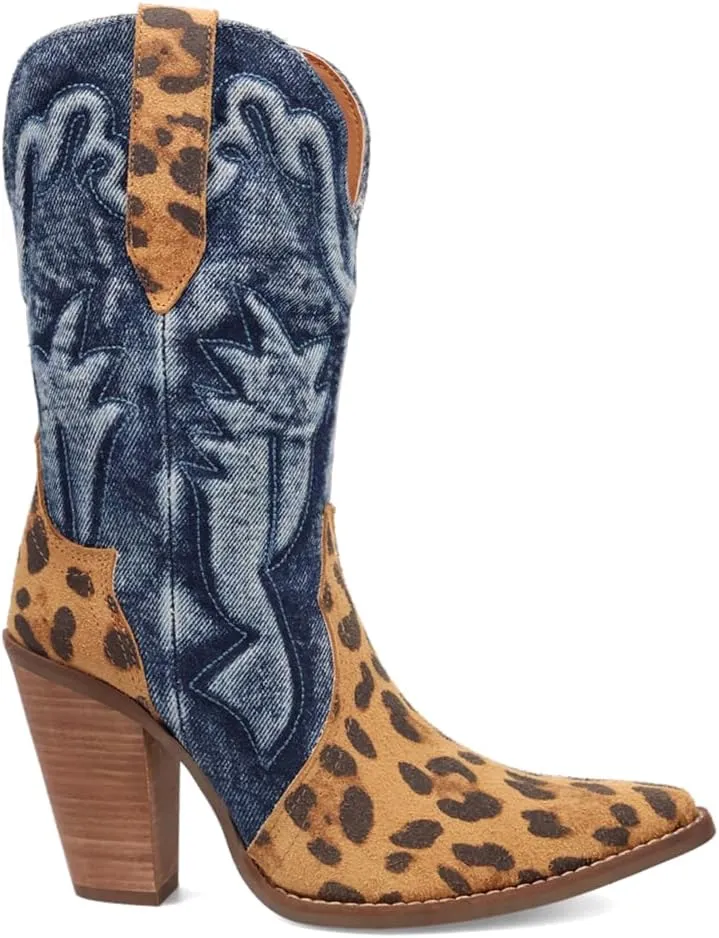 Dingo Womens Tipsy Embroidered Pointed Toe Casual Boots Ankle High Heel 3" & Up - Purple