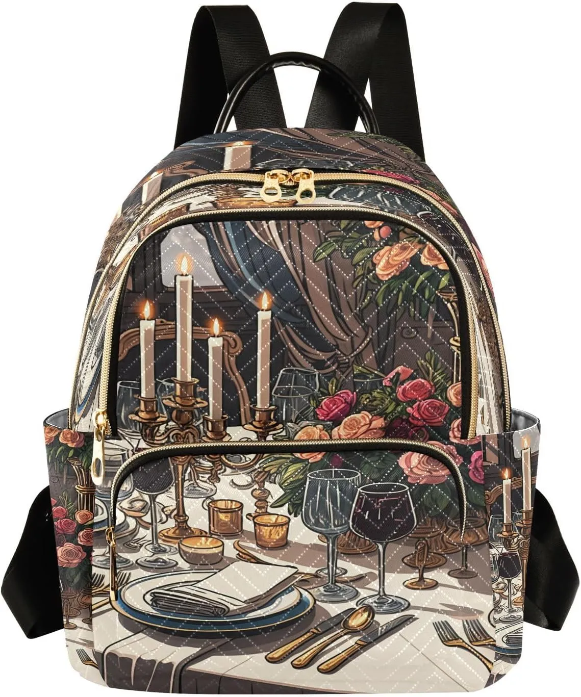 Dining Table Candlelight Warm Backpack Purse for Women Fashion Small Mini Daypack Purse for Lady Anti-theft Shoulder Bag Back Pack Handbag Lady Purse