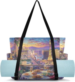Dinner Tower Golden Yoga Mat Bag Carrier with Wet Dry Storage Pockets Pilates Bag Large Gym Tote Carryall with Water Bottle Holder for Women Travel Beach Office