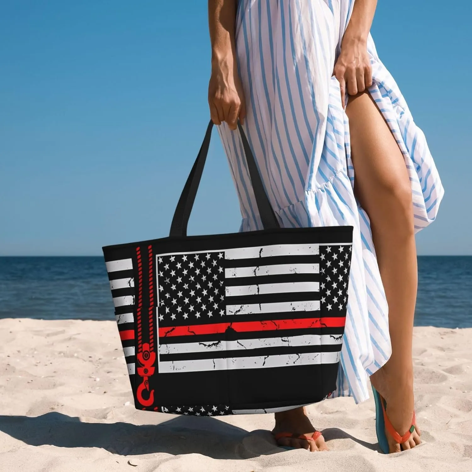 Dispatch Police Military Fire Flag Tote Bag With 8 Storage Pockets Top Zip Shoulder Bag Handbag For Travel Work Women