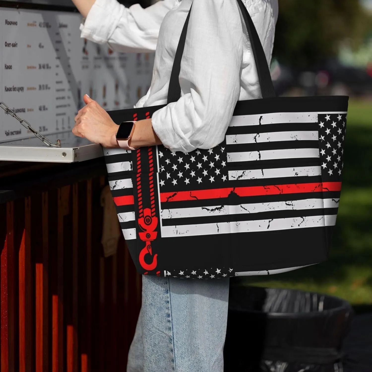 Dispatch Police Military Fire Flag Tote Bag With 8 Storage Pockets Top Zip Shoulder Bag Handbag For Travel Work Women