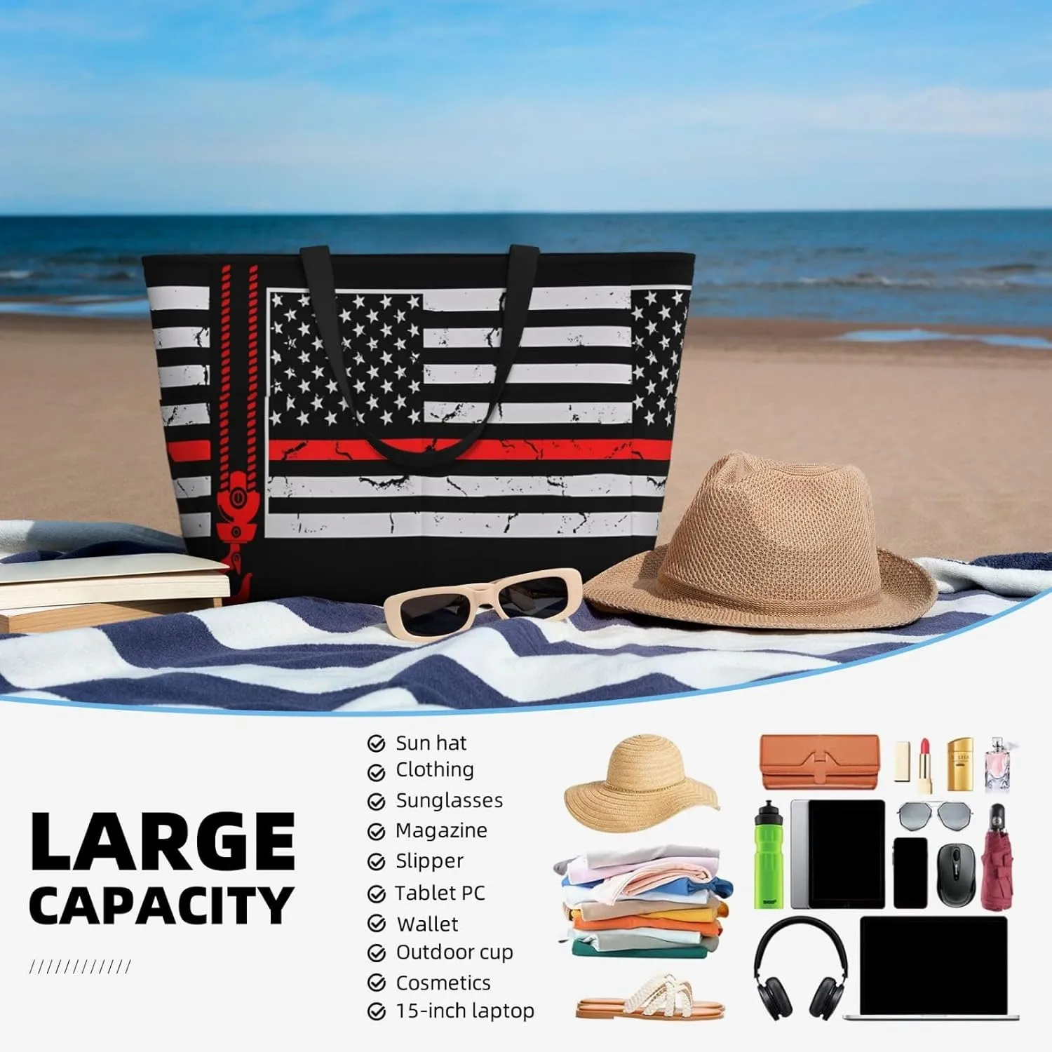 Dispatch Police Military Fire Flag Tote Bag With 8 Storage Pockets Top Zip Shoulder Bag Handbag For Travel Work Women