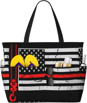 Dispatch Police Military Fire Flag Tote Bag With 8 Storage Pockets Top Zip Shoulder Bag Handbag For Travel Work Women