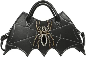 DIY Spider Embroidery Diamond-encrusted Crossbody Bag, Sewing Fashion Handbag, PU Bat-like Shoulder Bag For Women