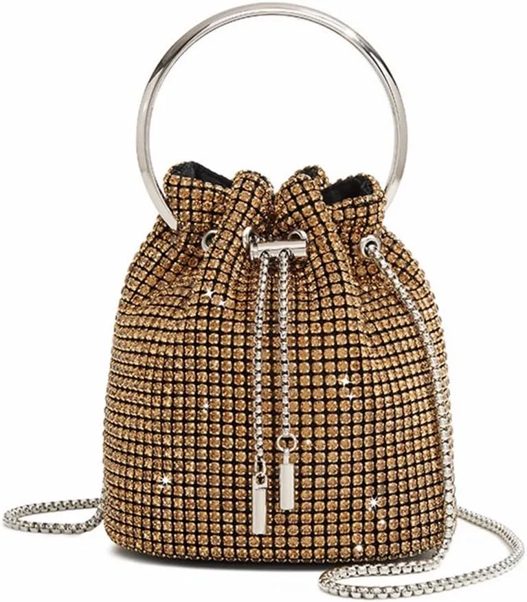 DJBM Women Full Diamonds Bucket Handbag Rhinestone Clutch Purse Evening Clutch for Women Party Prom Cocktail Wedding