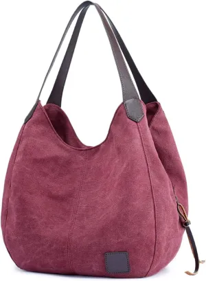 DOURR Women's Multi-pocket Shoulder Bag Fashion Cotton Canvas Handbag Tote Purse